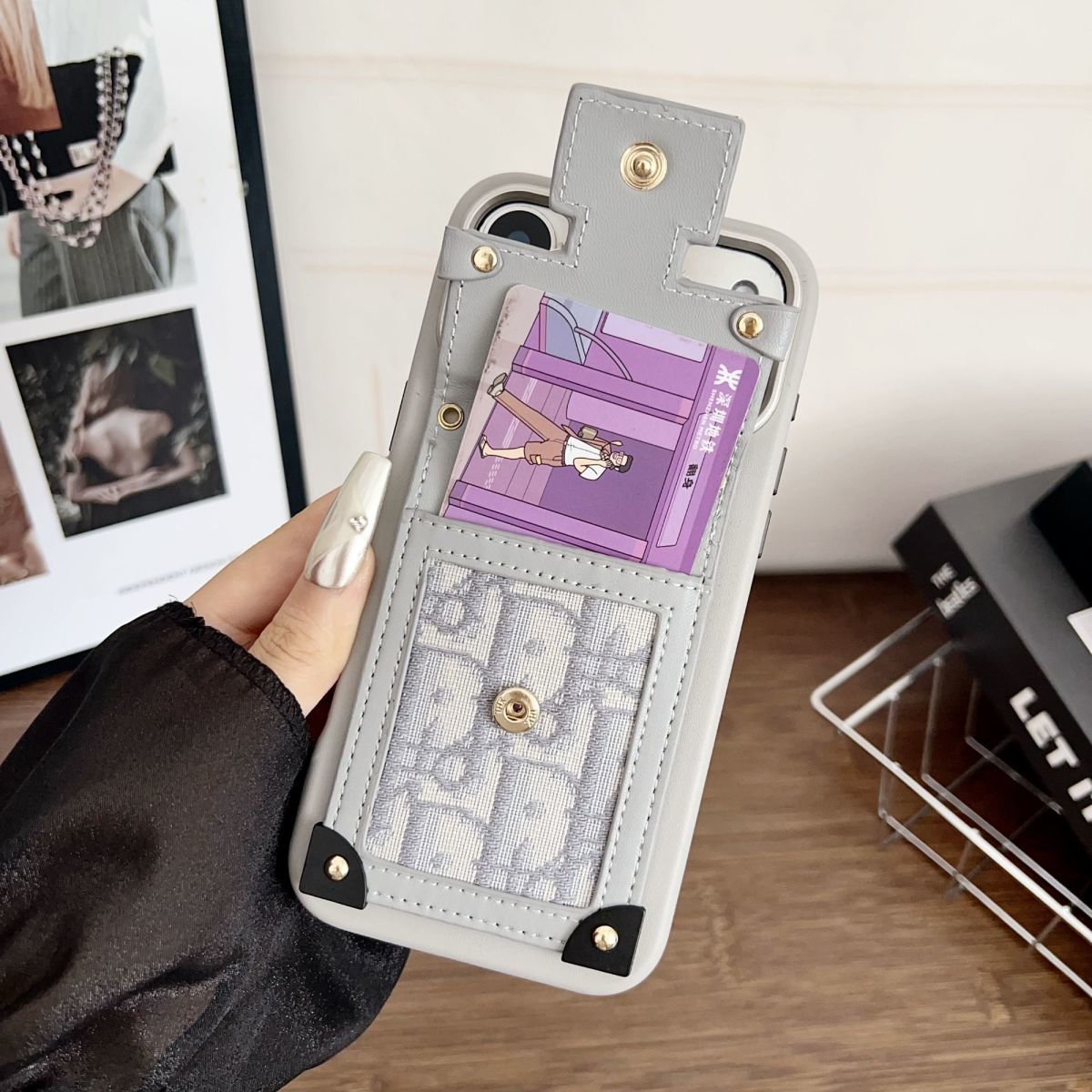 Pattern Back Cover with Chain Strap and Lock for iPhone