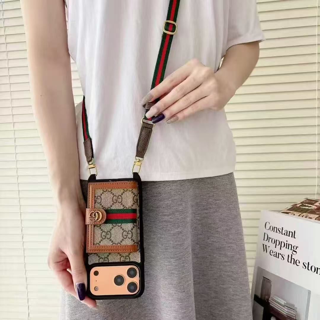 Pattern Back Cover with Card Holder and Strap for iPhone