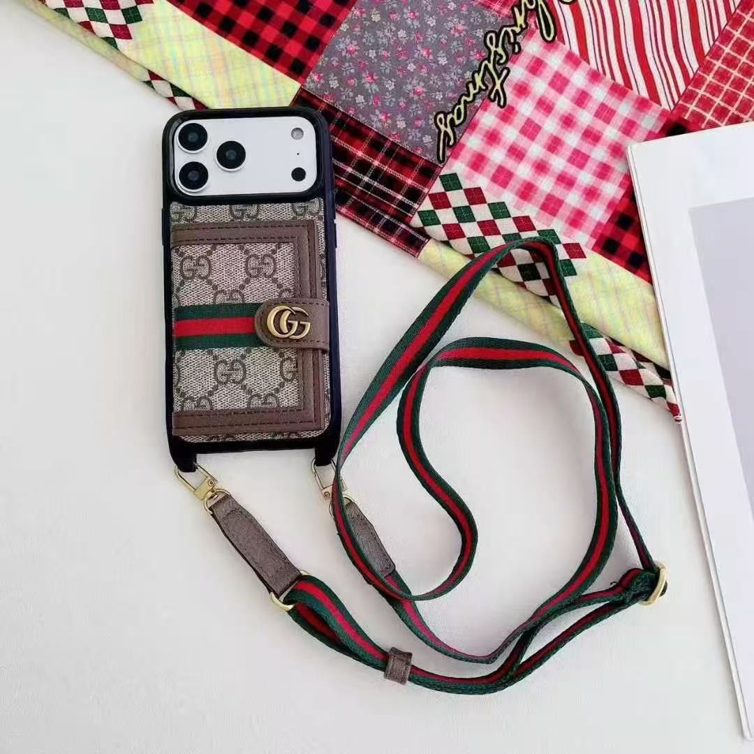 Pattern Back Cover with Card Holder and Strap for iPhone