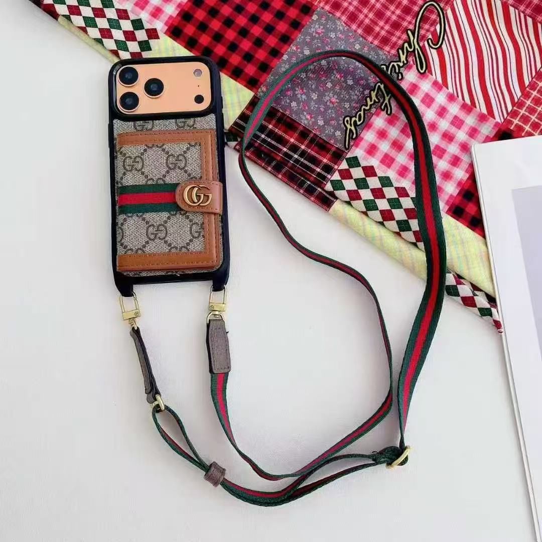 Pattern Back Cover with Card Holder and Strap for iPhone