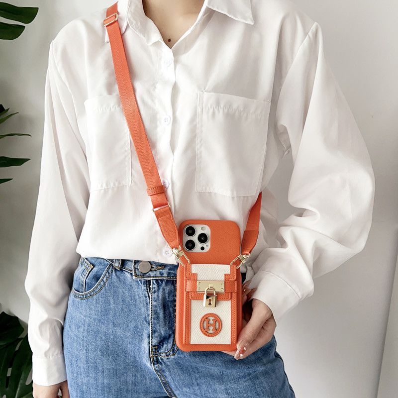 Textured Back Cover with Pocket, Lock and Strap for iPhone