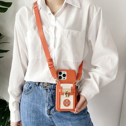 Textured Back Cover with Pocket, Lock and Strap for iPhone