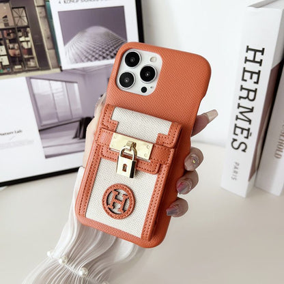 Textured Back Cover with Pocket, Lock and Strap for iPhone