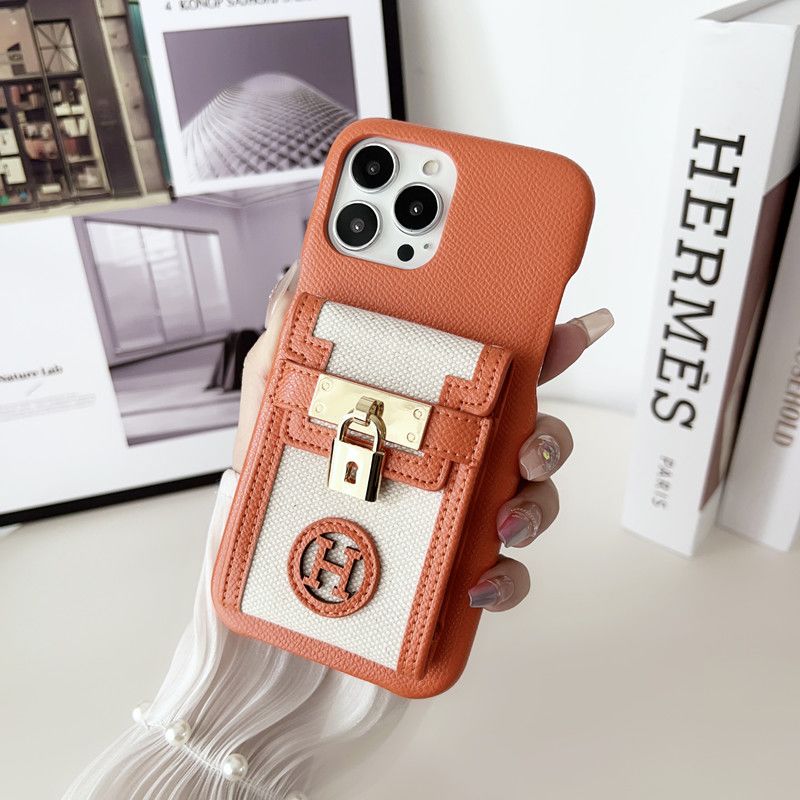 Textured Back Cover with Pocket, Lock and Strap for iPhone