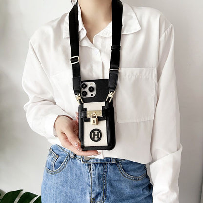 Textured Back Cover with Pocket, Lock and Strap for iPhone