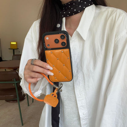 Designer Quilted Leather Back Cover with Strap & Card Holder Compatible with iPhone Models