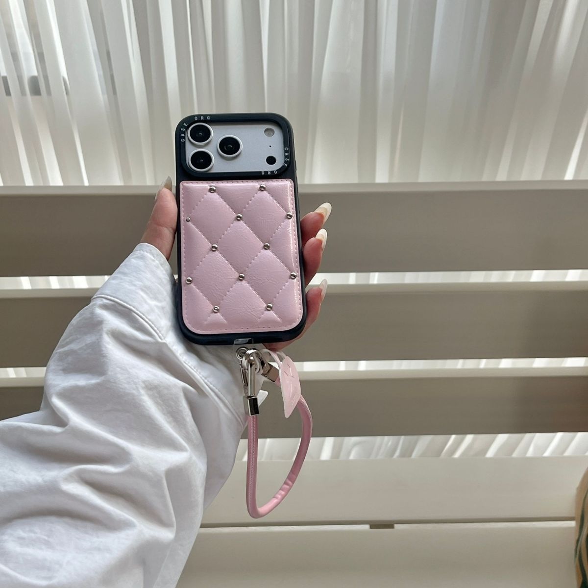 Designer Quilted Leather Back Cover with Strap & Card Holder Compatible with iPhone Models