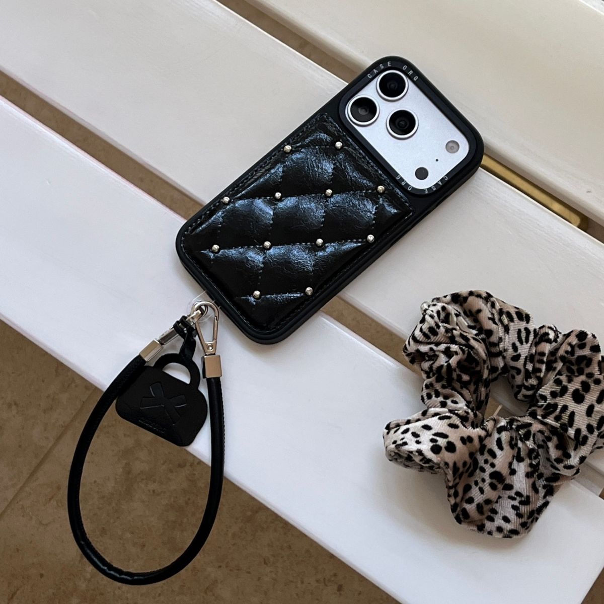 Designer Quilted Leather Back Cover with Strap & Card Holder Compatible with iPhone Models