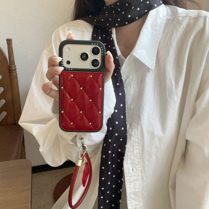 Designer Quilted Leather Back Cover with Strap & Card Holder Compatible with iPhone Models