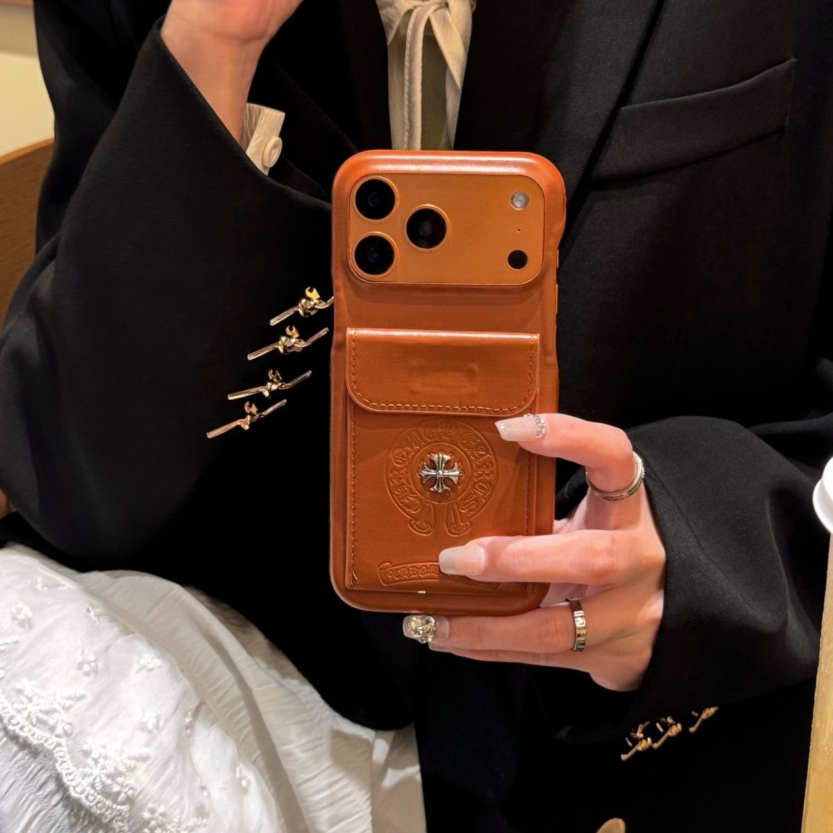 Premium Leather Back Case with Card Holder Pocket Compatible with iPhone Models