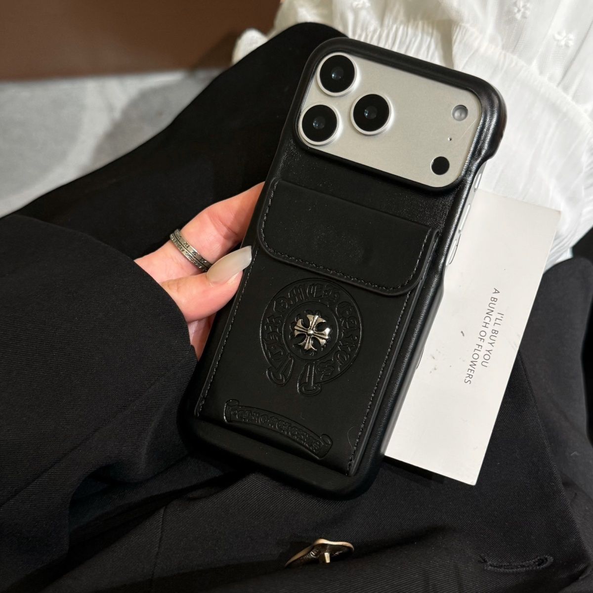 Premium Leather Back Case with Card Holder Pocket Compatible with iPhone Models