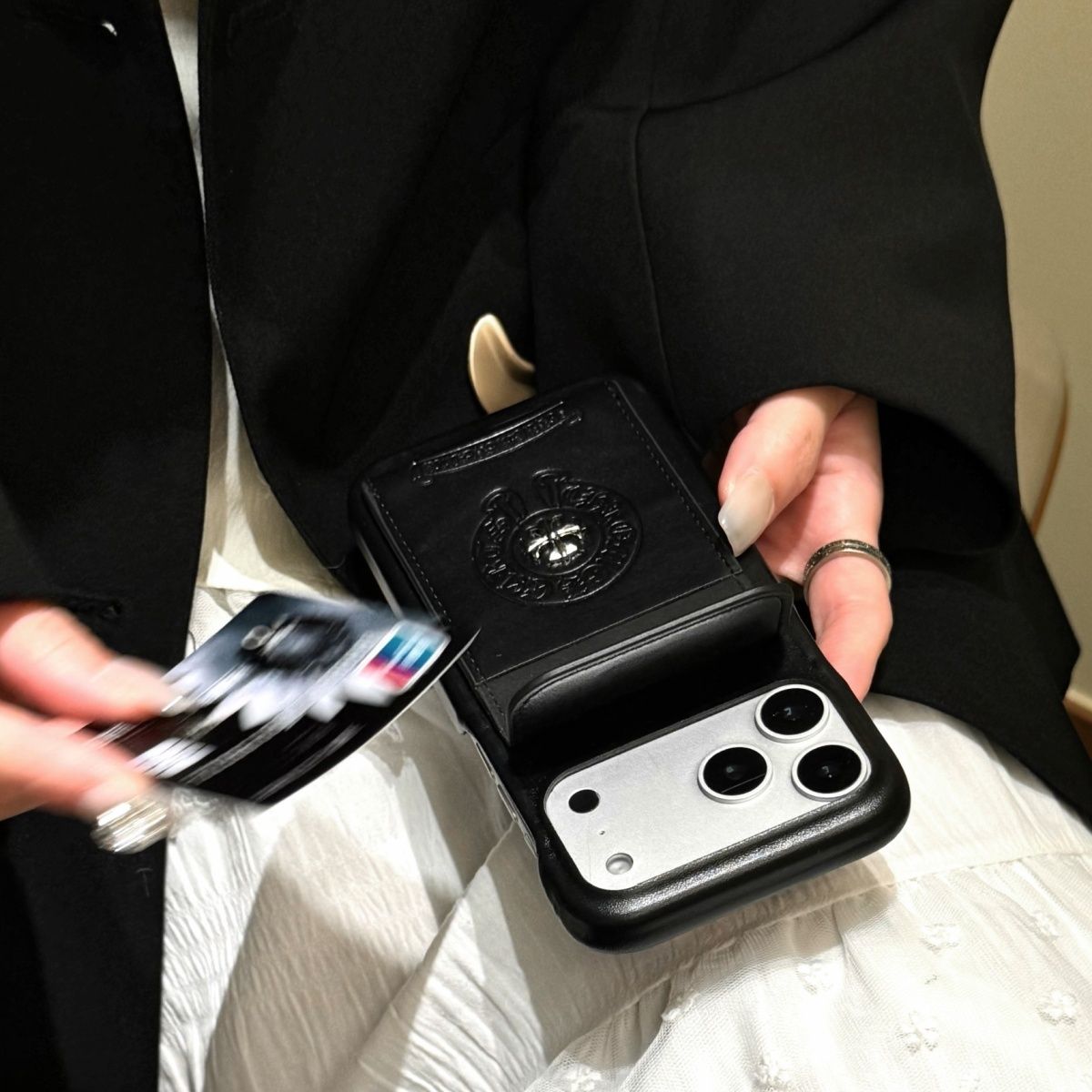 Premium Leather Back Case with Card Holder Pocket Compatible with iPhone Models
