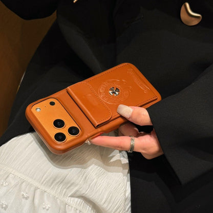 Brown Leather Look Back Cover with Card Pocket for iPhone
