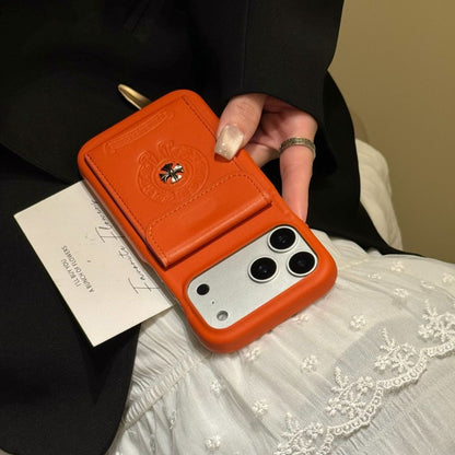 Brown Leather Look Back Cover with Card Pocket for iPhone