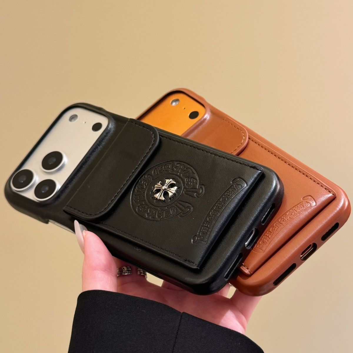 Brown Leather Look Back Cover with Card Pocket for iPhone