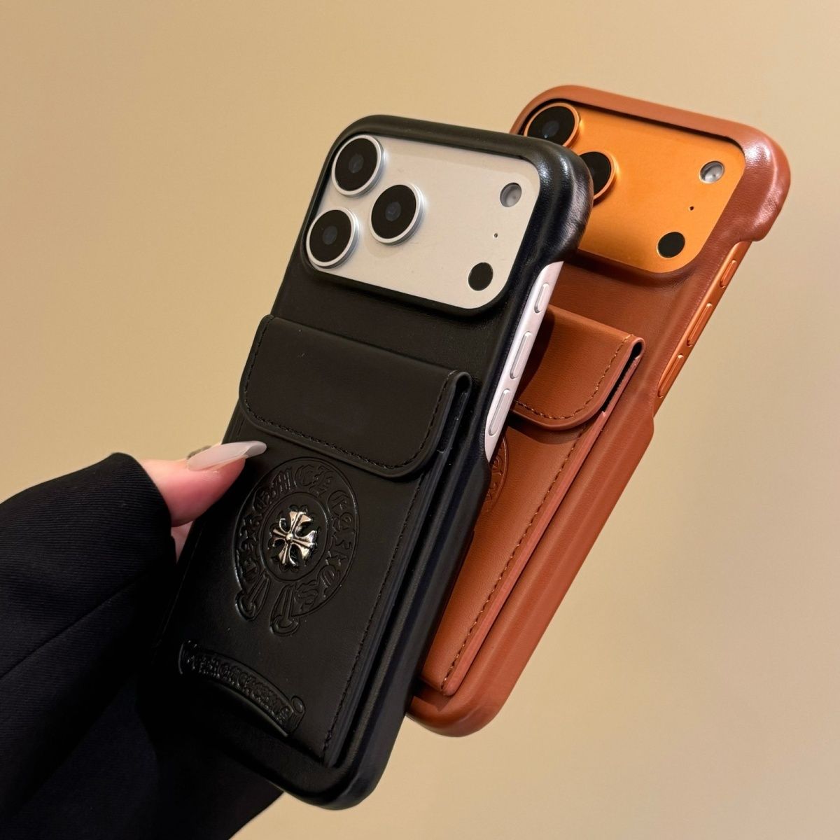Premium Leather Back Case with Card Holder Pocket Compatible with iPhone Models