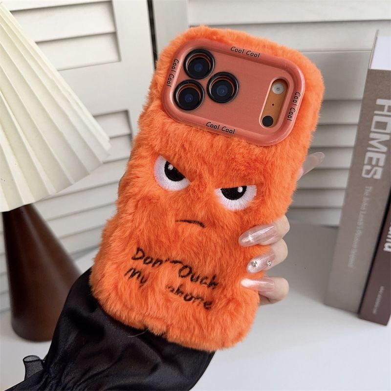 iPhone Plush Fur Case with Angry Face Design