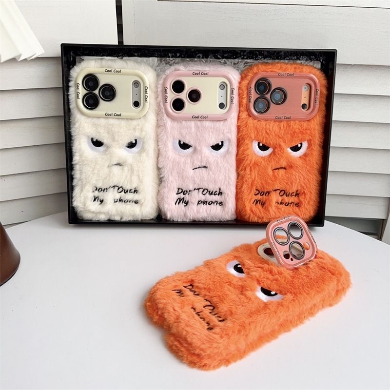 iPhone Plush Fur Case with Angry Face Design