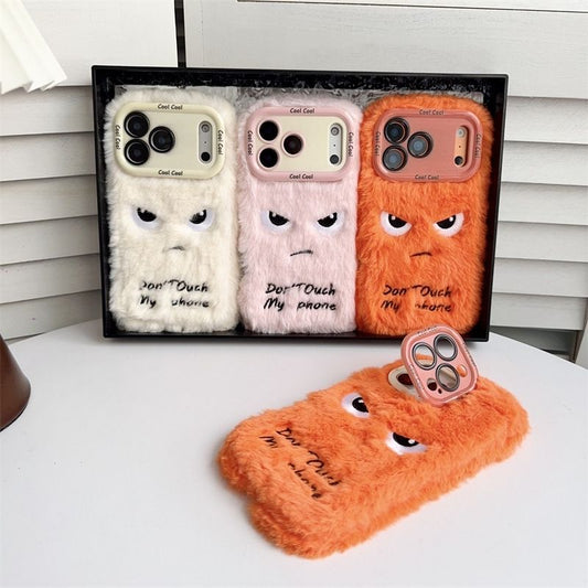 iPhone Plush Fur Case with Angry Face Design