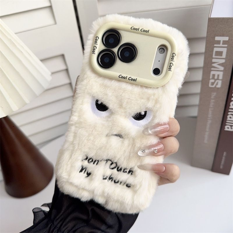 iPhone Plush Fur Case with Angry Face Design