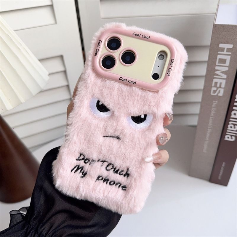 iPhone Plush Fur Case with Angry Face Design