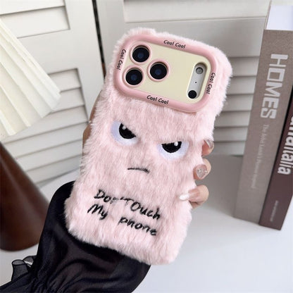iPhone Plush Fur Case with Angry Face Design