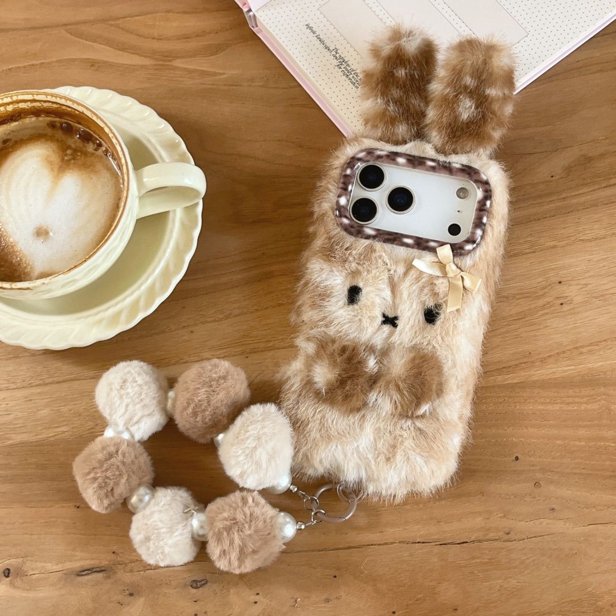 iPhone Plush Bunny Fur Case with Pom Pom Keychain