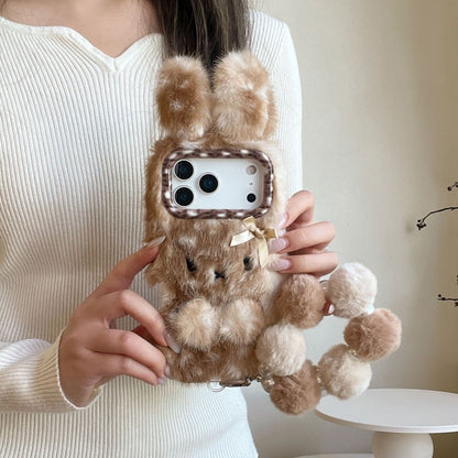 iPhone Plush Bunny Fur Case with Pom Pom Keychain