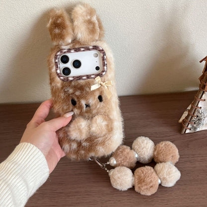iPhone Plush Bunny Fur Case with Pom Pom Keychain