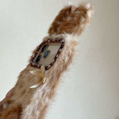iPhone Plush Bunny Fur Case with Pom Pom Keychain