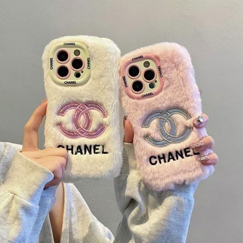iPhone Plush Fur Back Cover with Embroidered Logo Design