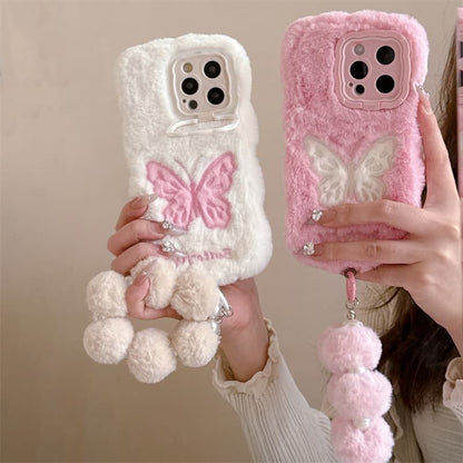 iPhone Plush Fur Back Cover with Butterfly Design