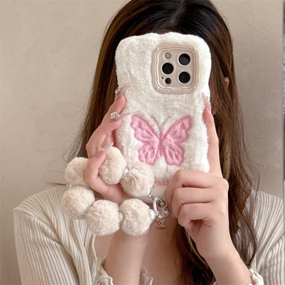 iPhone Plush Fur Back Cover with Butterfly Design