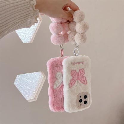 iPhone Plush Fur Back Cover with Butterfly Design