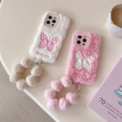 iPhone Plush Fur Back Cover with Butterfly Design