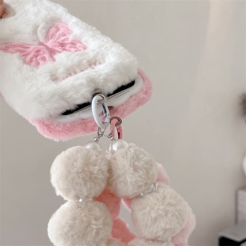 iPhone Plush Fur Back Cover with Butterfly Design