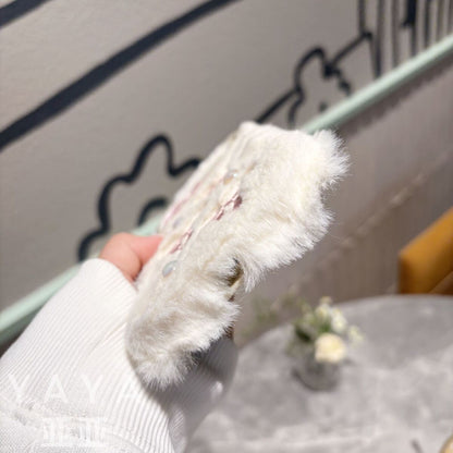 iPhone Fur Back Cover with Bow Embroidery and Soft Plush Finish