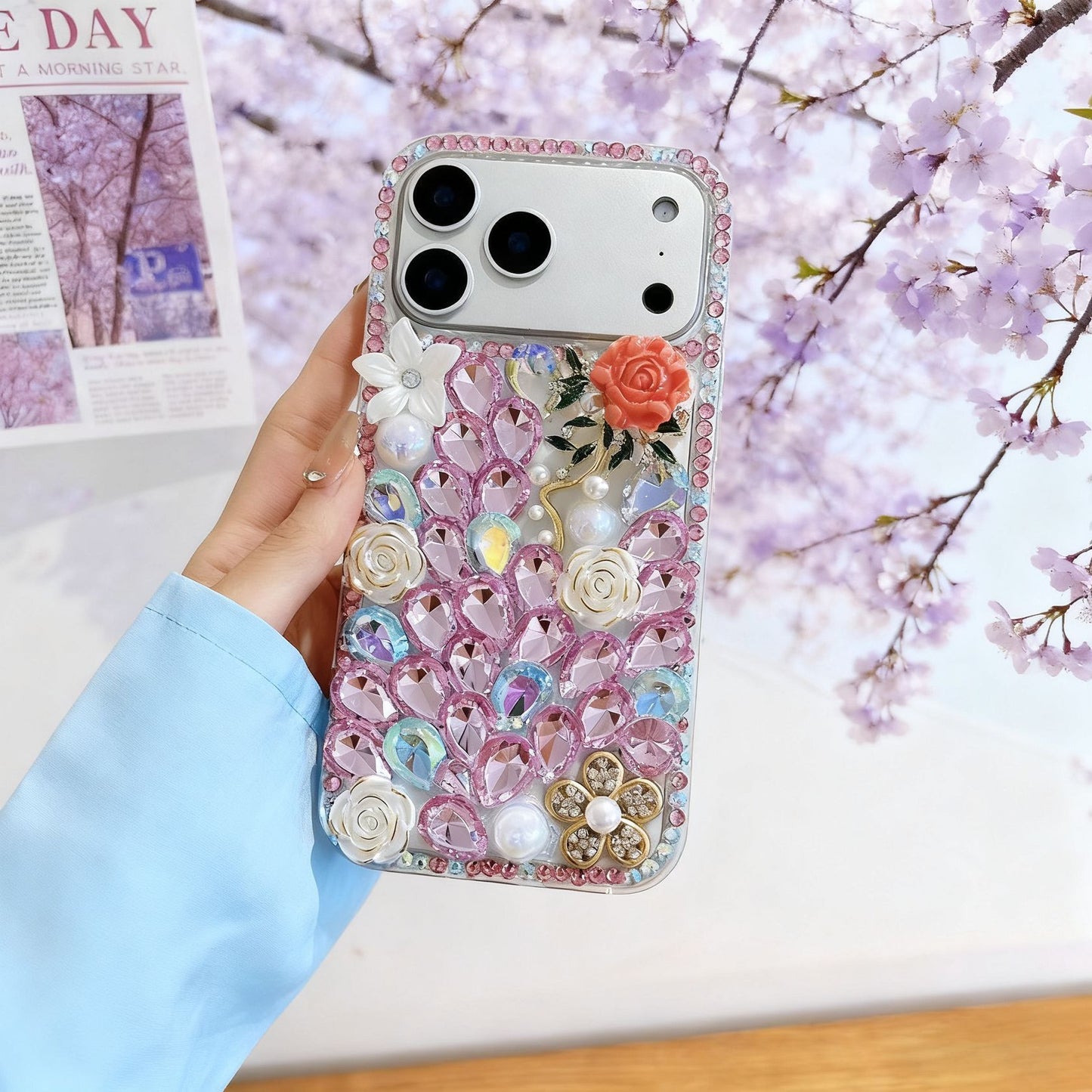 iPhone Diamond Crystal Floral Back Cover with Rhinestone Design