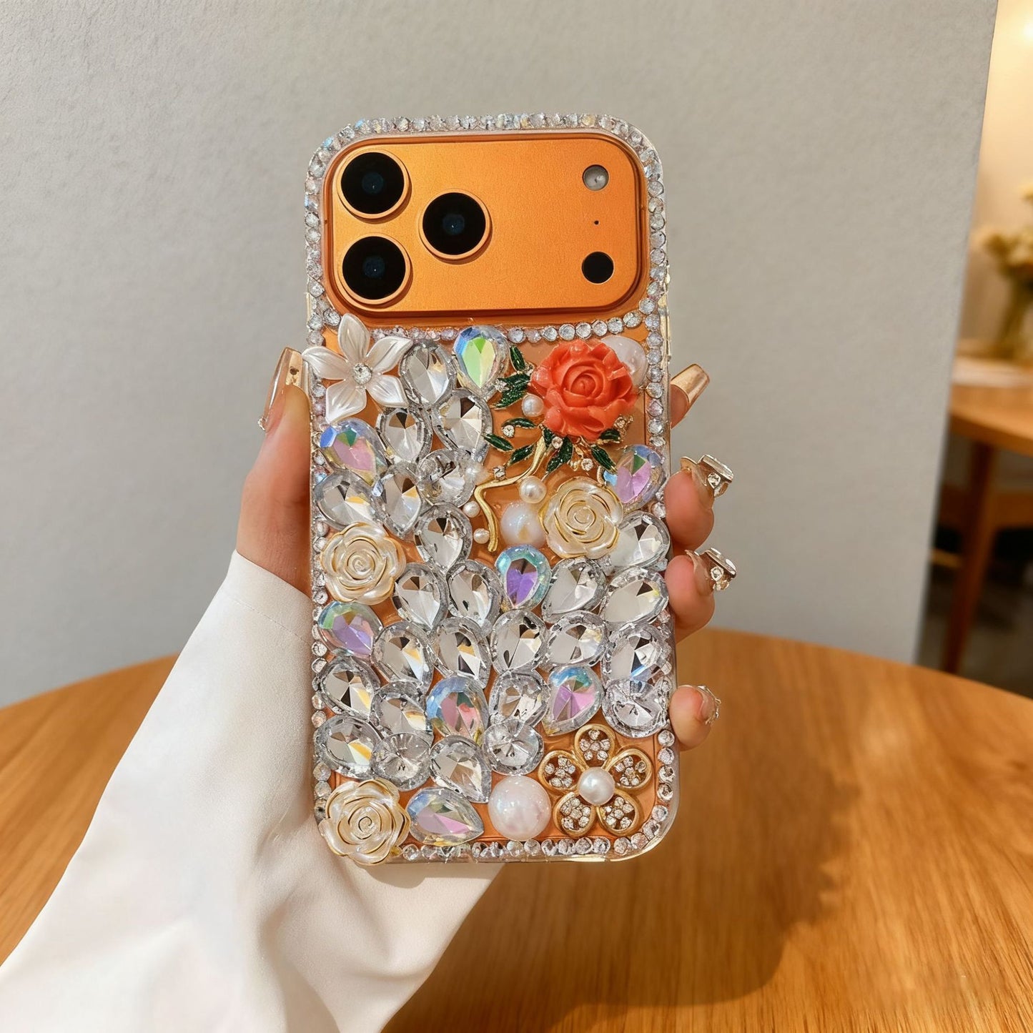 iPhone Diamond Crystal Floral Back Cover with Rhinestone Design