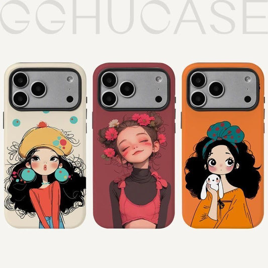 Cute Cartoon Girl Aesthetic Phone Case – Soft Protective Back Cover