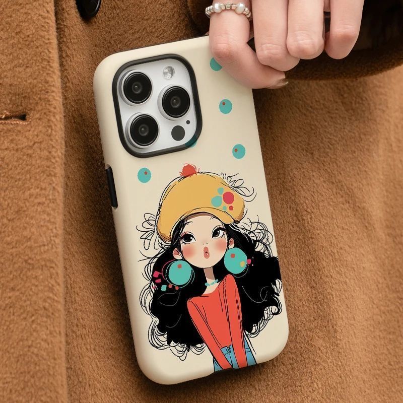 Cute Cartoon Girl Aesthetic Phone Case – Soft Protective Back Cover