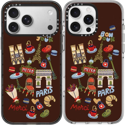 Paris Travel Doodle iPhone Case – Brown Aesthetic Designer Back Cover