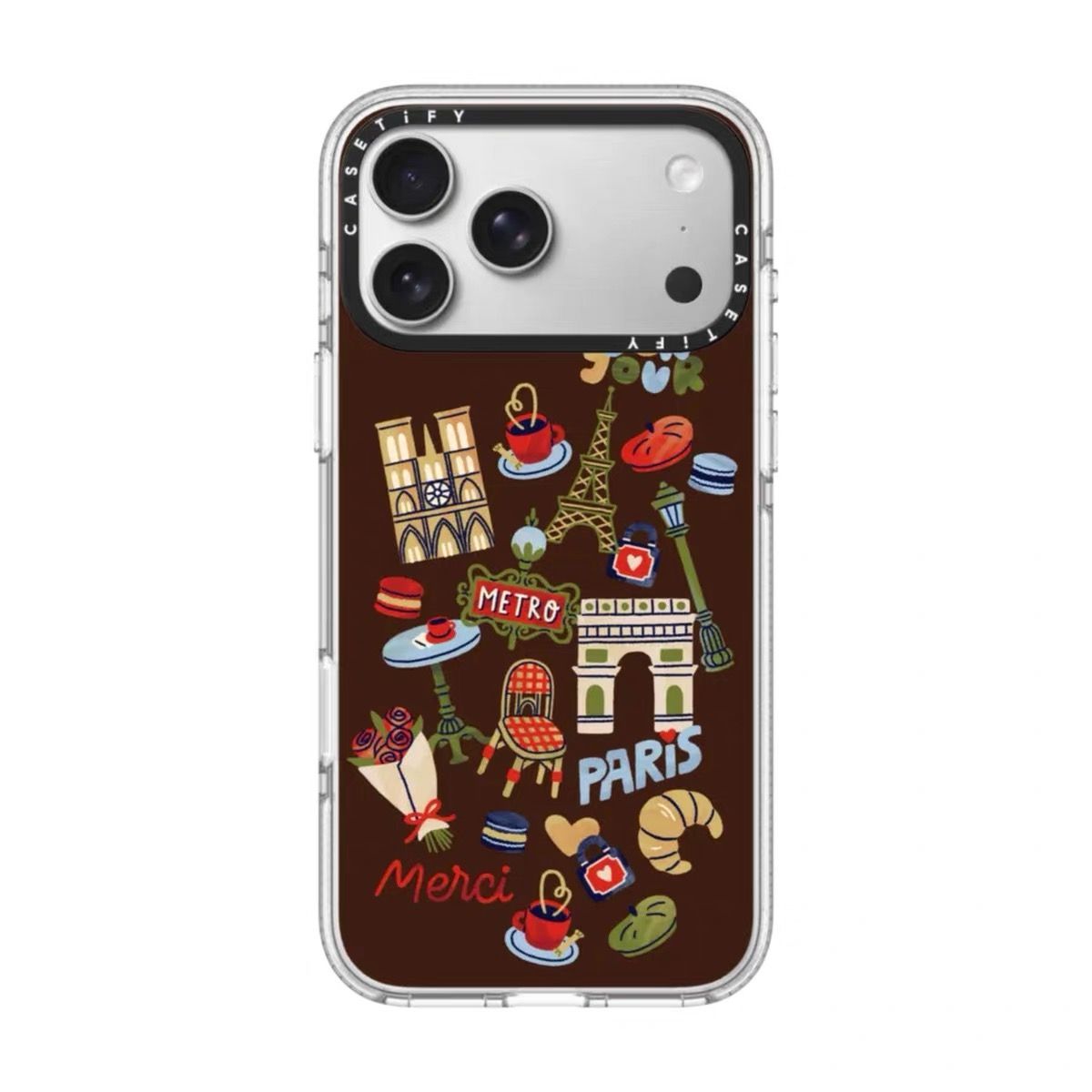Paris Travel Doodle iPhone Case – Brown Aesthetic Designer Back Cover