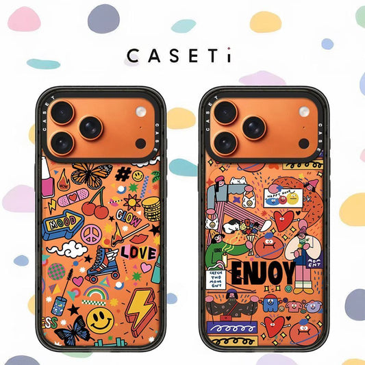 Orange Pop Doodle Sticker iPhone Case – Retro Aesthetic Cartoon Protective Cover