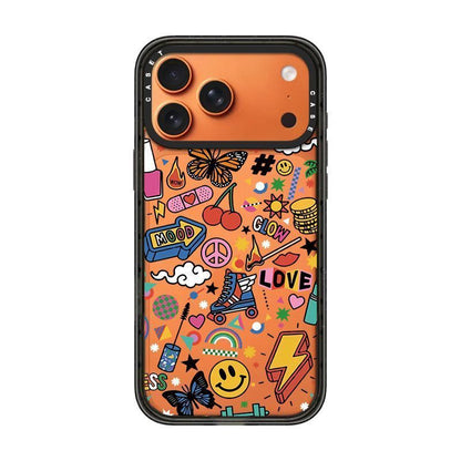Orange Pop Doodle Sticker iPhone Case – Retro Aesthetic Cartoon Protective Cover