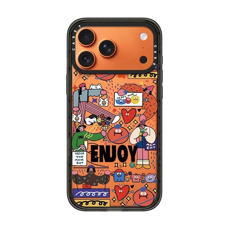 Orange Pop Doodle Sticker iPhone Case – Retro Aesthetic Cartoon Protective Cover