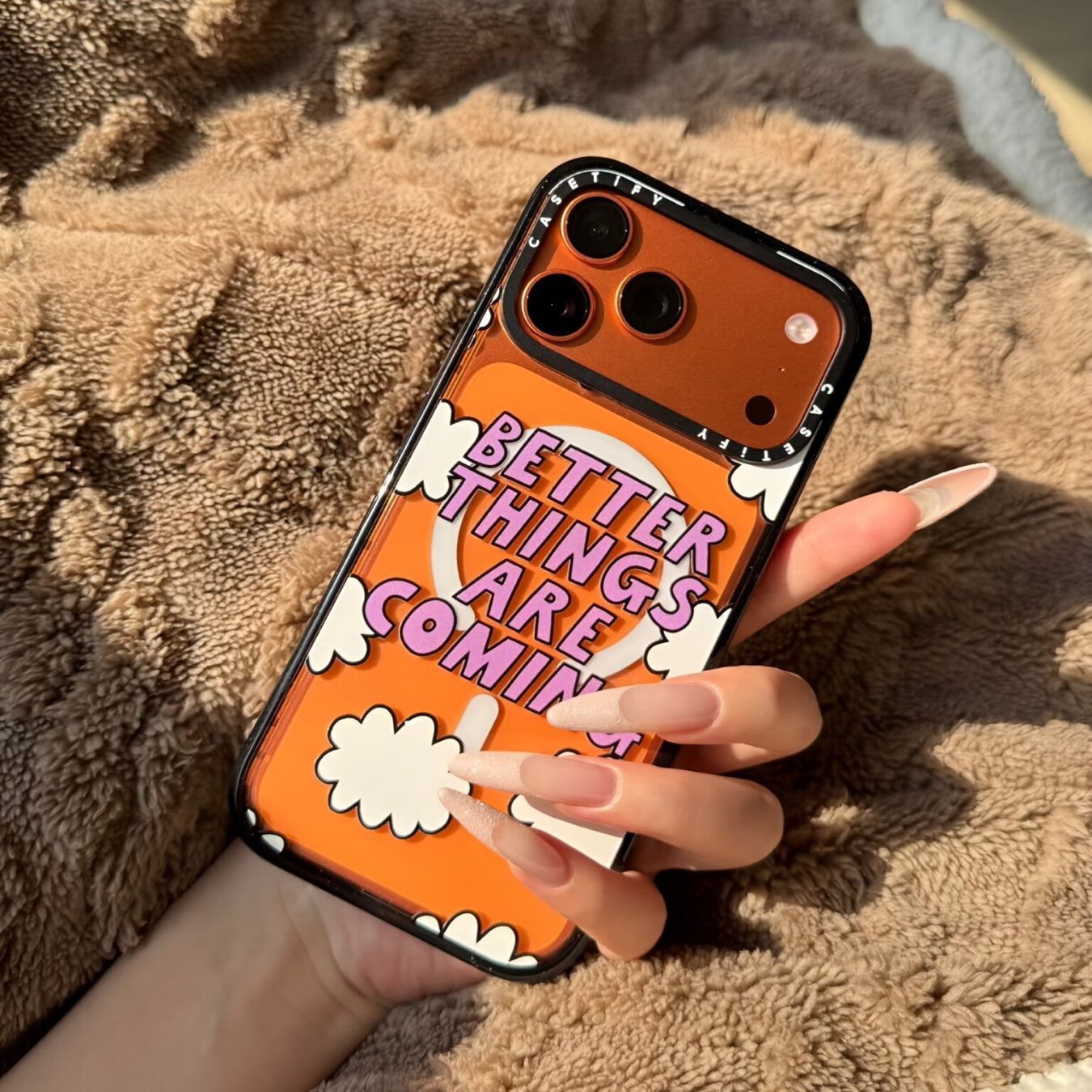 iPhone Clear Case with “Better Things Are Coming” Quote and Heart Charm