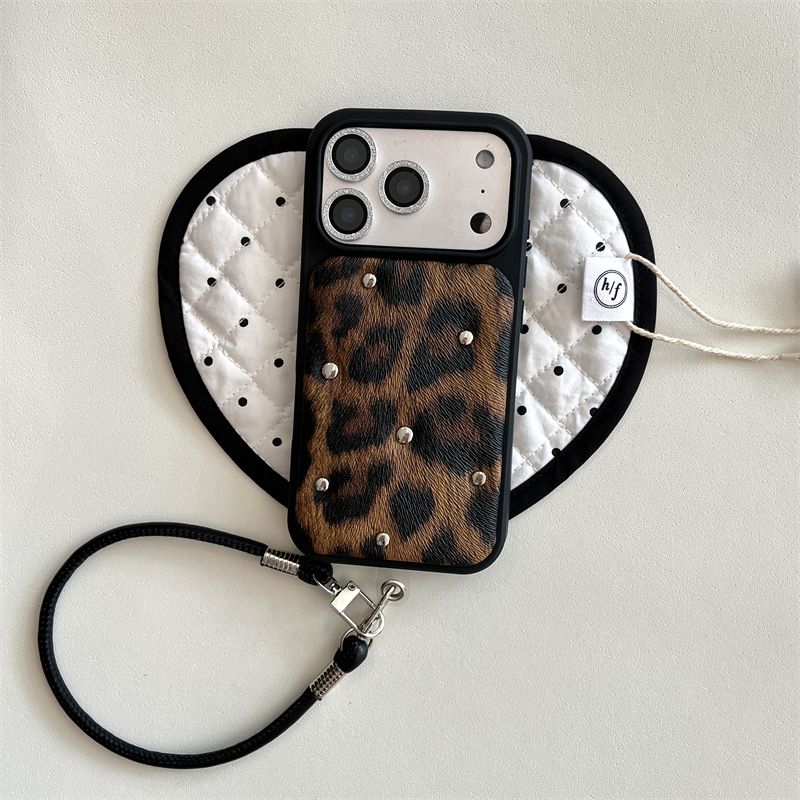 Leopard Print Back Cover with Wrist Strap for iPhone – Protective Case