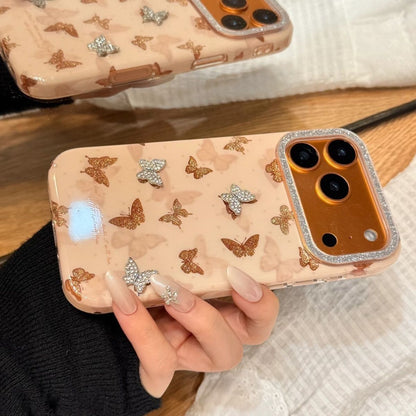 Luxury Glitter Butterfly iPhone Case with Rhinestone Camera Frame – Shockproof Designer Back Cover