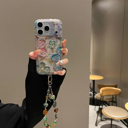 Crystal Glitter Marble iPhone Case with Wrist Strap | Transparent Sparkle Shockproof Back Cover